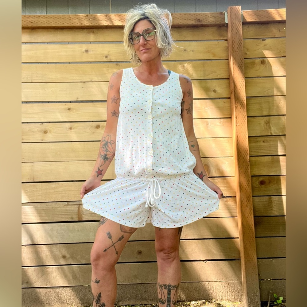 1980’s VTG rainbow heart drop waist romper size medium